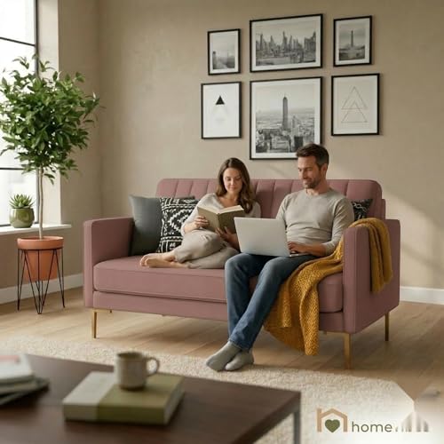 Image of Velum 3 Seater Sofa for Living Room & Office | Premium Fabric Upholstery | Solid Wood Frame | Comfortable Seating | 3 Years Warranty (Blush Pink, 2 Seater Sofa)