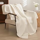 PHF Pre-Washed Cotton Waffle Weave Blanket Throw Size for Couch Bed,Snag Proof Lightweight Breathable for Spring Summer,Oeko-TEX Certified,Machine Washable, Home Decor Gift，Undyed