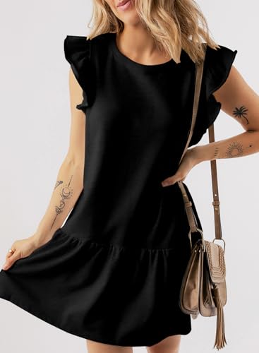 Image of Acelitt Womens Casual Summer Crewneck Babydoll Flowy Tiered Mini Dress, S-XXL