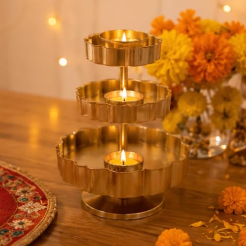 Image of Webelkart Premium Decorative Candlestick Holder for Home and Dining Table Decor /Tealight Candle Holder for Home and Office Decor - (6.5 inches Gold) (Gold Plated)