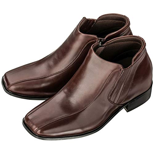Image of Calden Men's Invisible Height Increasing Elevator Shoes - Brown Premium Leather Zipper Dress Boots - 3.2 Inches Taller - K99805-1 - Size 12 D(M) US