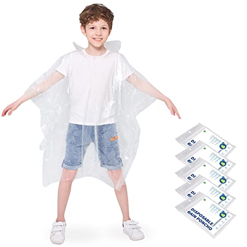 Opret 5 Stück Regenponcho Kinder Wasserdicht Hooded Regencape Regenmantel Regenschutz Regenüberzug Unisex für Reise Camping Wandern und zur Schule Gehen