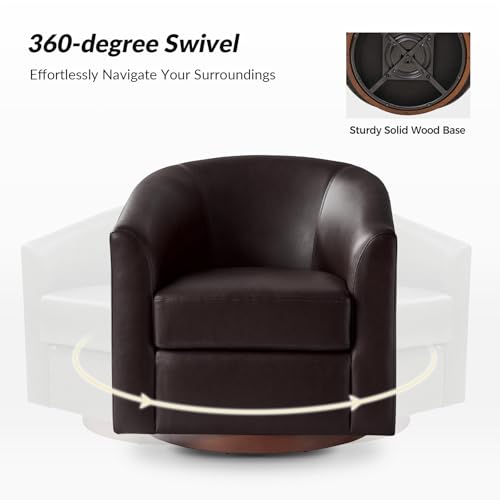 Image of HULALA HOME Faux Leather Swivel Accent Chairs Set of 2 with Solid Wood Base, Round Swivel Barrel Chairs for Living Room and Bedroom, No Assembly Required, Brown