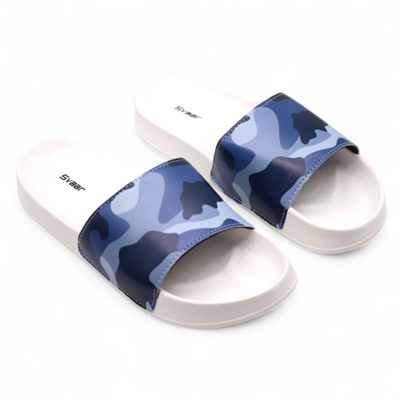 Image of SVAAR Men's Camouflage Printed Slides | Soft Cushioned Slip-On Slippers for Casual, Indoor & Outdoor Use