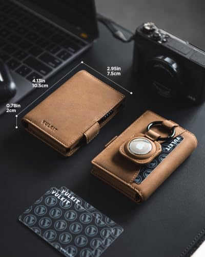 Image of VULKIT Card Holder Wallet with Airtag Holder & ID Window Pop Up Leather Wallet RFID Blocking Magnetic Closure for Men