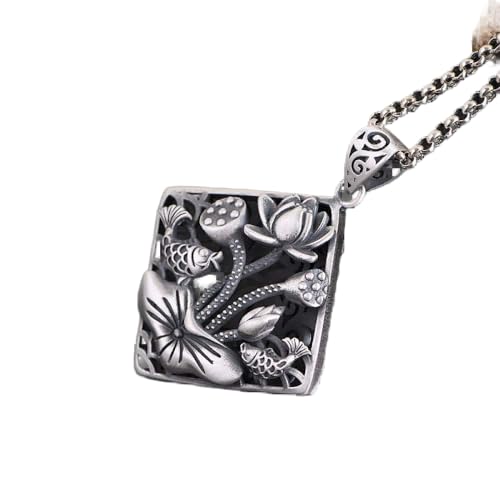 Collier en argent S925 pour femmes au design carré creux 3D gravé