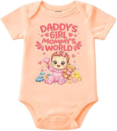 KNITROOT Baby Onesie For Newborn | 0-12 Months Cotton Envelope Neck | Daddy's Girl Mommy's World Printed Onesie