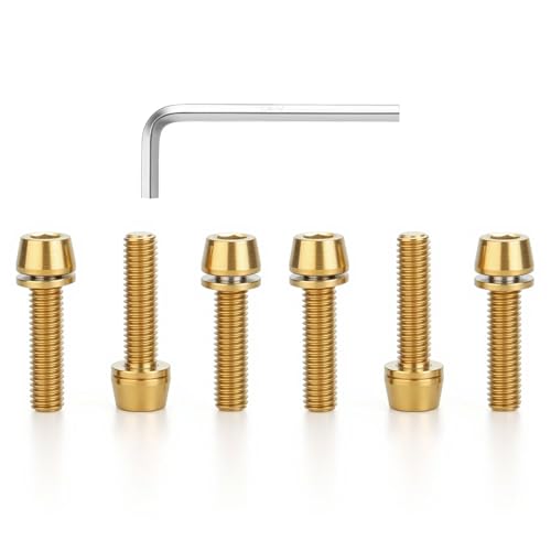Image of 6 pcs M5 x 18 Titanium Allen Hex Bolts with Washer Screws & Wrench, for Bicycle Stems /Bike Handlebars /Brake Systems /Motorcycles /Camping Gear, Tapered Head Anti-Corrosion Fasteners(Golden)