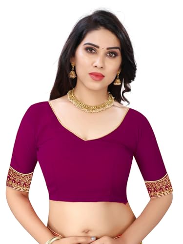Image of B BELLA CREATION Women's Maroon Georgette Saree with Heavy Golden Embroidery Work & Unstitched Blouse Piece