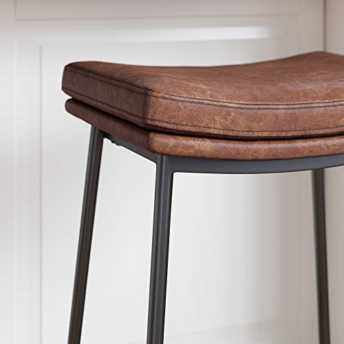 Nathan James 22202 Arlo Modern Backless Upholstered Kitchen Counter Bar Stool With Double-Layered Saddle Seat And Metal Base, Brown/Matte Black #TOP5
