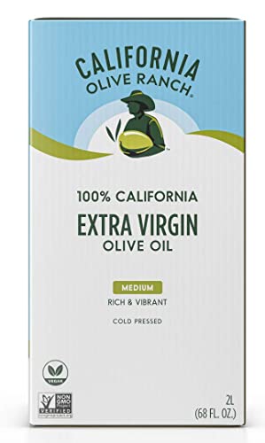 California Olive Ranch 100% California Rich & Vibrant Extra Virgin Olive Oil, 2L Bag-in-Box, Certified Cooking & Baking EVOO - California Grown Cold Pressed Oil - Whole30, Keto, Vegan, Kosher Extra Virgin Olive Oil (Pack of 2)