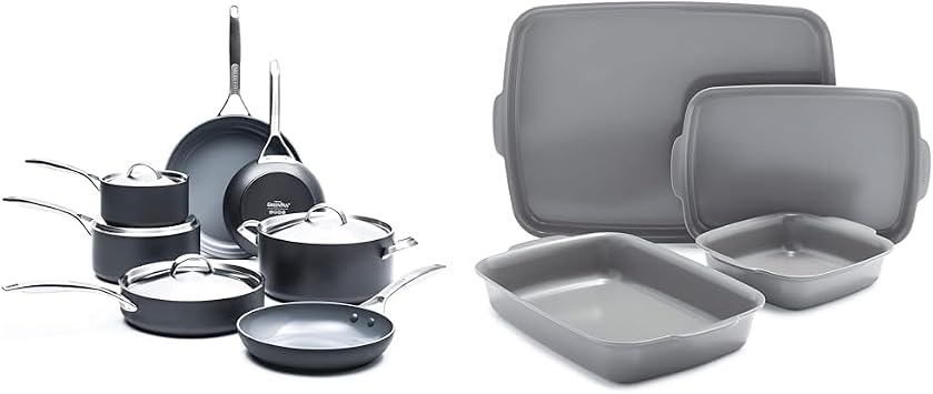 GreenPan Paris Pro Hard Anodized Healthy Ceramic Nonstick & Premiere Ovenware Healthy Ceramic Nonstick 4-Piece Warp-Free Bakeware Set, Rectangular and Square Baking Pan, Quarter/Half Sheet