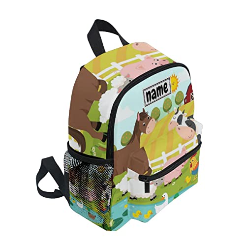 Custom Kid's Name Backpack, Farm Animals Horse Cow Pig Toddler Backpack for Daycare Travel, Personalized Name Preschool Bookbags for Boys Girls2