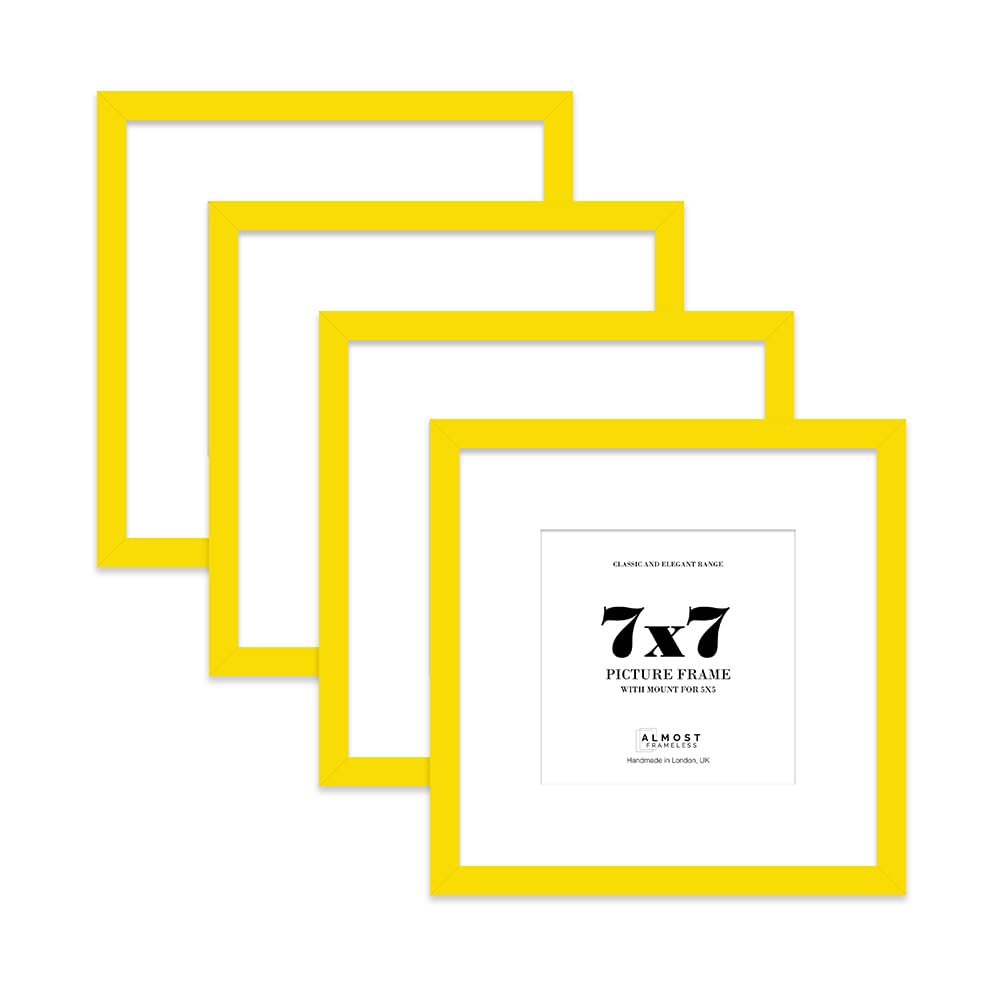 7x7 Yellow Picture Frame with Mount for 5x5 Photos, Prints - Modern Square Wall Frame, Set of 4