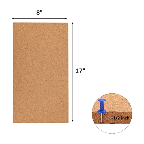 6 Pack Cork Bulletin Board,1/2" Thick Cork Boards Frameless Cork Tiles,Self-Adhesive Corkboards Wall Decor Cork Board Tiles with 50 PCS Pushpins for Office, School and Home(17 x 8  image 4