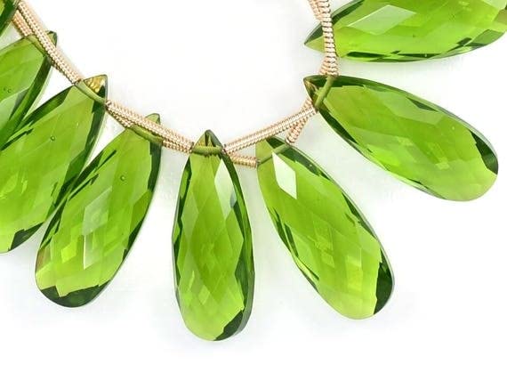 Peridot Quartz briolette poire facettée 10x25mm, lot perles vertes pour création bijoux DIY