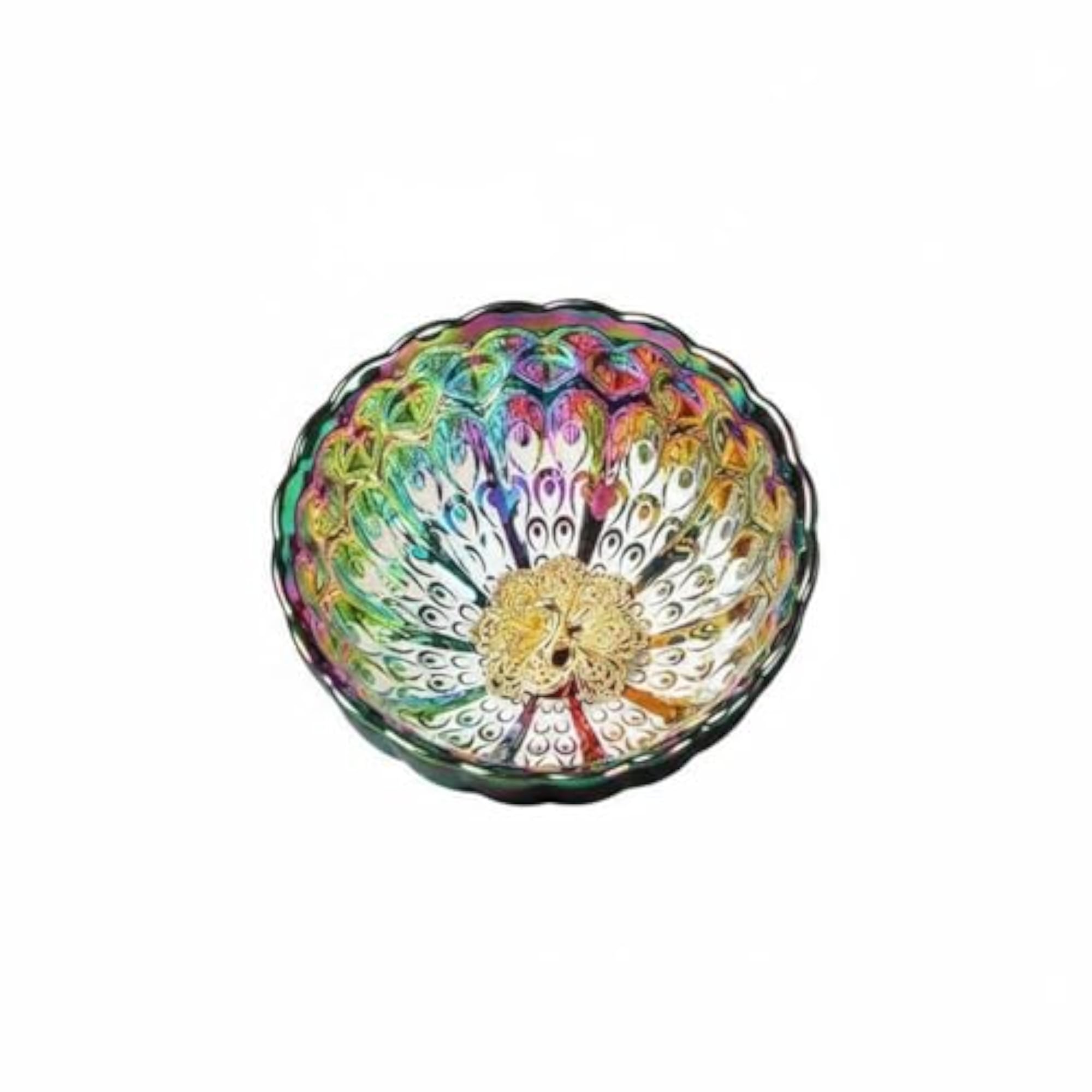 Gold Trim Peacock Tea Cup, Colorful Design