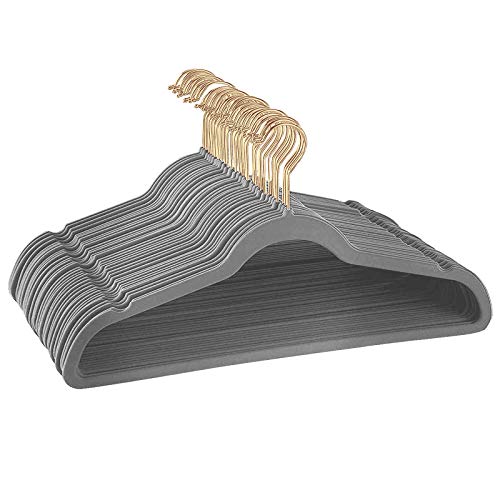 ManGotree Velvet Hangers, Coat&Suite Hangers, No-Slip Hangers, Ultra-Slim Space Saving Hangers, Sturdy&Durable Clothes Hangers, 360 Swivel Golden-Plated Hook, 36 Pack (Gray)