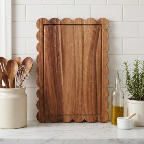 Tabla de cortar scalloped madera acacia 38x25 cm miniatura 1