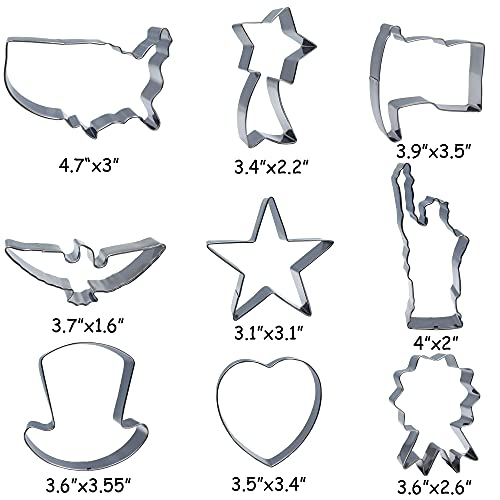 image for Bonropin 4th of july Cookie Cutters 9PCS Stainless Steel Cutters Molds