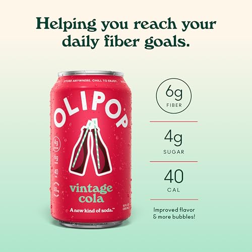 Image of OLIPOP Prebiotic Soda Pop, Vintage Cola, Pantry Pack Packed with Prebiotics, Fiber, and Botanicals, Gluten Free, GMO Free, 12oz (12-Cans) (Packaging May Vary)
