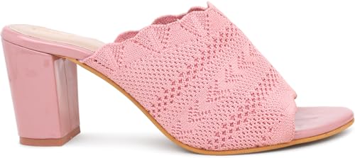 Image of Action Women's Knitted Mule Sandals| Block Heel 10cm| Nude| Peep-Toe Design Beige