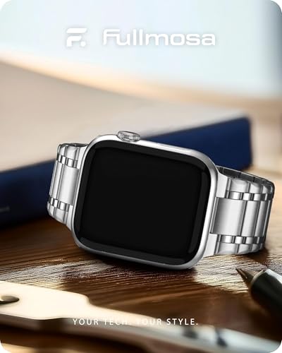 Image of Fullmosa Metal Bands with Case [Watch NOT Included] Compatible Apple Watch Strap 45mm 44mm 42mm, Steel Apple Watch Band for iWatch SE3 SE2 SE Series 9 8 7 6 5 4 3 2 1,42mm 44mm 45mm,Silver