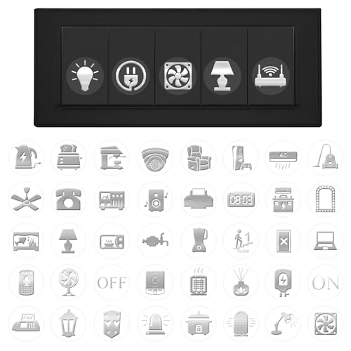 Image of GLUN 600 Silver Glow Effect Switch Board Stickers, 60+ Embossed Icons, Luxury Vinyl Self Adhesive Decorative Switch Covers for Fans & Appliances