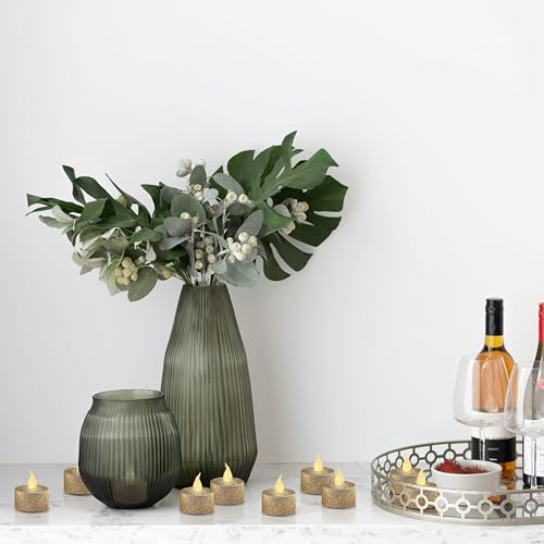 Image of FURORA LIGHTING Champagne Gold Glitter 1.45 inchx1.57 inch LED Tealights, 12-Pack | Champagne gold glitter tealights with warm white flicker, no timer, CR2032 batteries included - perfect for lanterns.