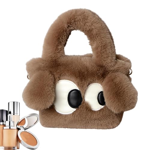Bolso tote de peluche, bolso tote suave | Bolsos tote para mujer,Bolso de hombro para mujer, bolso para bolso familiar Bolso de monedas con expresión linda para mujeres y niñas, marrón,