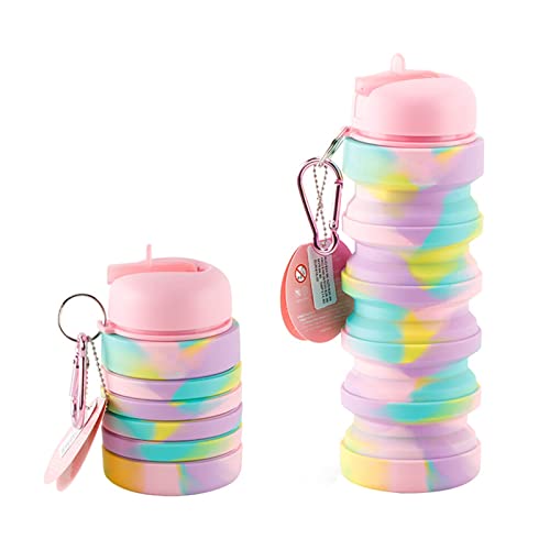 YUGSHNKFC Botella de agua de silicona reutilizable plegable para viajes, gimnasio, camping, senderismo, portátil, a prueba de fugas, botella de agua deportiva con mosquetón