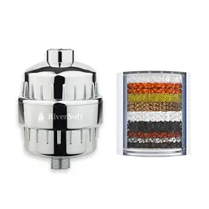 RIVERSOFT Combo Pack SF-15 PRO (ABS, Chrome) and SFC-15 (PP, White) Shower Filter for Hard Water with 15 Stage with Extra Cartridge |Water Softener for Bathroom