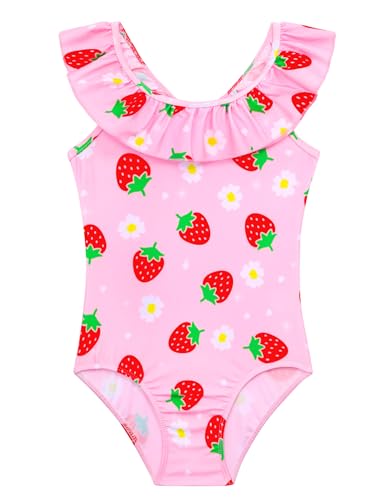 Image of Snowheart Girls Swimsuit One Piece Bathing Suit Kids Quick Dry Shoudler Ruffle Floral Swimwear for 3-12 Years Old