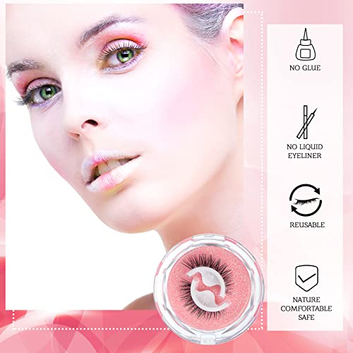 Reusable Self Adhesive Eyelashes Lashes No Glue Or Eyeliner Needed Easy To Put On, Stable Non Slip Waterproof False Lashes With 2 Eyelash Tweezers For Women Makeup Gift, 4 Pairs (Lovely Style) #TOP1