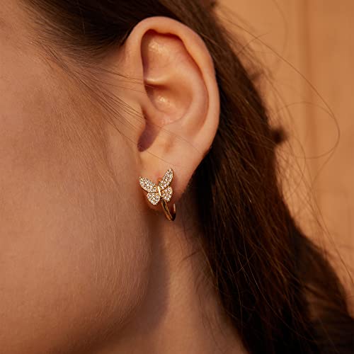 Valloey Rover Butterfly Huggie Hoop Earrings 14K Gold Plated Cubic Zirconia Dainty Butterfly Hoop Earrings Hypoallergenic Sleeper Hoops Earrings For Women Jewelry Gift #TOP2