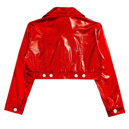 Kids Girls Metallic Spring Motorcycle Jacket Zip Up PU Motor Biker Coat Faux Leather Hip Hop Dance Outwear2