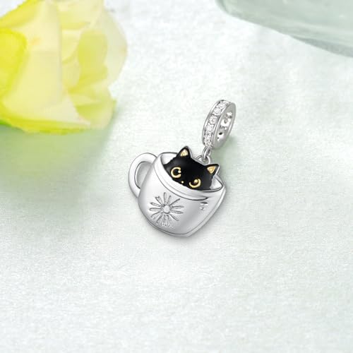 Black Cat Charm 925 Sterling Silver Cat Charms for Bracelets Cute Animal Jewelry Gifts for Women2