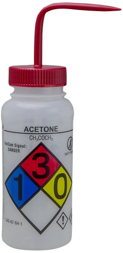 SP Bel-Art GHS Labeled Safety-Vented Acetone Wash Bottles; 500ml (16oz), Polyethylene w/Red Polypropylene Cap (Pack of 4) (F12416-0001)