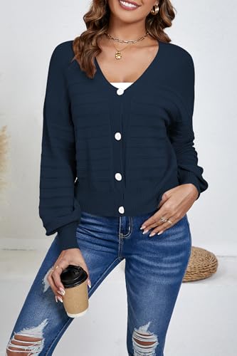 Image of Navy Blue Cardigan for Women Oversized Cardigans for Women Knitted Cardigan Button Down Cardigan Navy Blue Sweater Women XL
