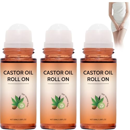 Aceite de ricino orgánico con rodillo de cuarzo rosa, prensado en frío, sin hexano para el crecimiento del cabello, pestañas, cejas y piel, bola de aceite de ricino sin refinar, 50 ml (3 unidades)