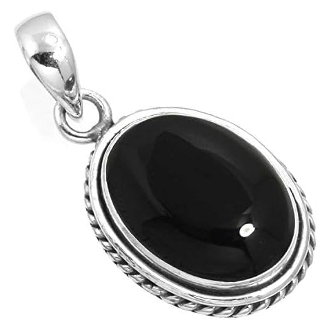 JEWELOPORIUM 925 Silver Pendant for Women Genuine Black Onyx Gemstone Costume Silver Pendant Necklace Easter Gift Vintage Jewelry Cover