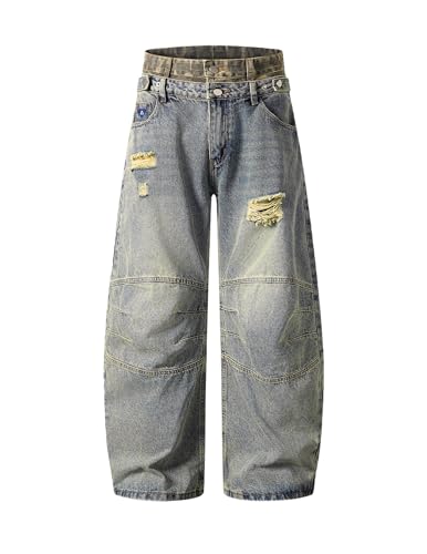 Aelfric Eden Womens Baggy Wide Leg Jeans Camo Double Waist Casual Streetwear Retro Washed High Waisted Denim Pants Trouser