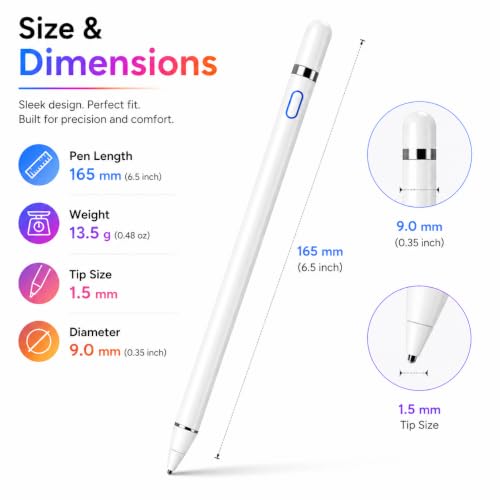 Image of Universal Stylus Pen for iPad & Android Tablets Fast Charging, High Precision Tip, Magnetic Design, USB-C Cable Included - Smooth Writing & Drawing Pencil (White) (White-B)