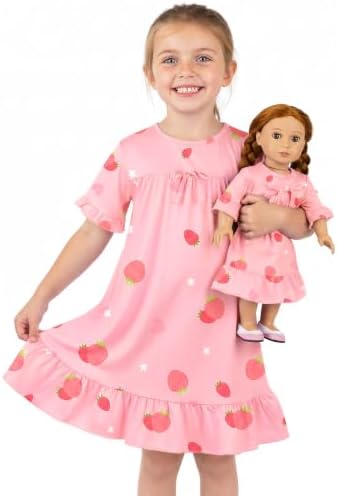 MHJY Matching Girls & Doll Nightgowns Vintage Short Sleeve Pajama Dress