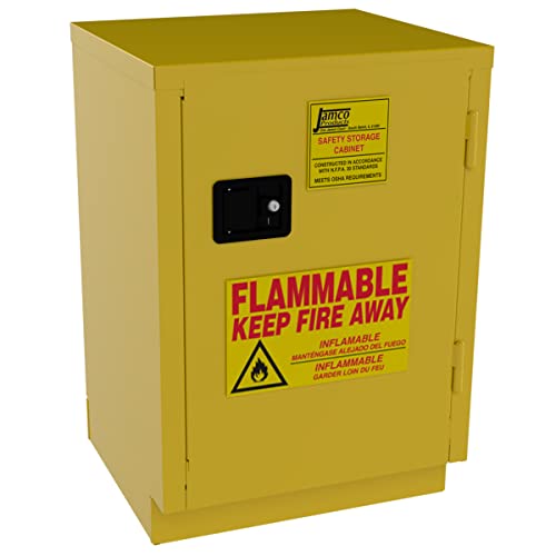 Jamco 12 Gallon Under Counter Flammable Safety Cabinet, Steel Flammable Storage Cabinet with Lockable Manual Closing Doors, Non Forkliftable, 24-Inch x 22-Inch x 35-Inch, Yellow