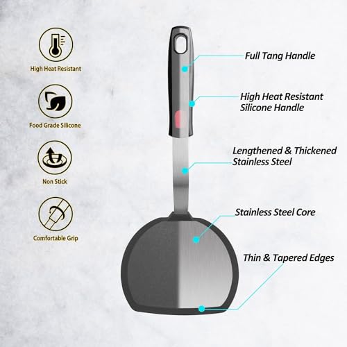 Image of Silicone Spatula - Nonstick, Heat Resistant Cooking & Baking Flipper for Pancakes, Omelettes, Pizza, Steak, Dosa - Ideal for Griddle Pans, Cookware and Fish Turner (Wide Spatula)
