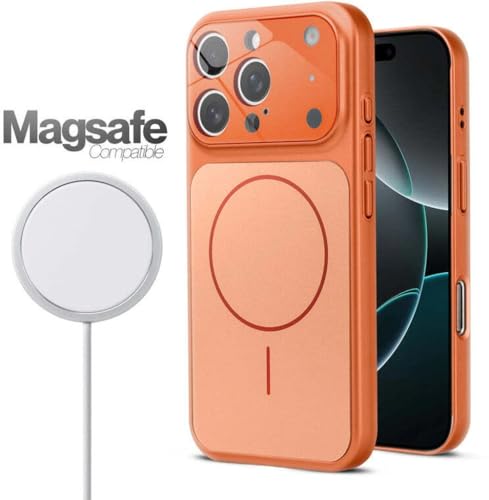 Image of for iPhone 16 Pro Max |Convert to 17 pro /17 Pro Max Style Premium Back Glass Magsafe Wireless Charge Converter Cover for iPhone 16 Pro Max |Convert to 17 pro /17 Pro Max (Orange)