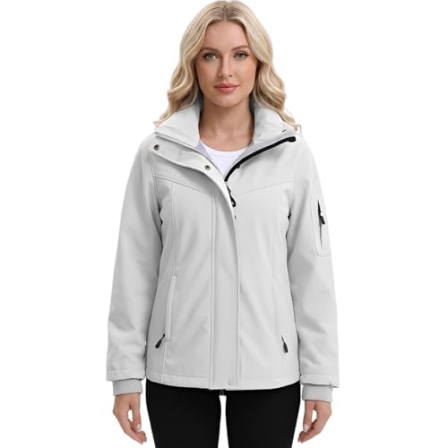 chiguomaoyi Chaquetas impermeables mujer Impermeable con capucha Chaqueta softshell Abrigo funcional informal (Blanco,L)