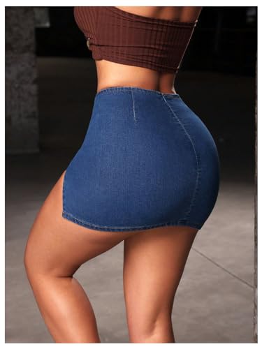 Floerns Women's Split Hem High Waisted Denim Skirt Party Club Bodycon Mini Jean Skirts3