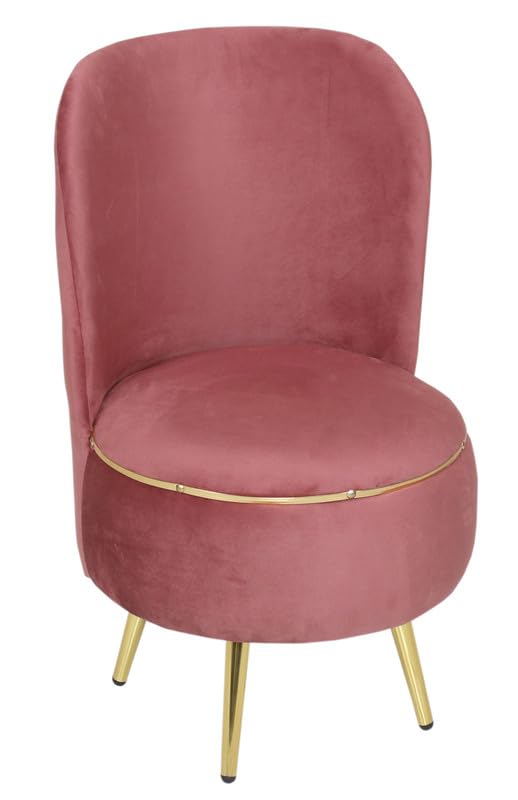 Image of Ottoman for Living Room, Velvet Round Foot Rest Stool, Metal Legs Chair for Sitting, Puffy for Bedroom & Makeup Room Decor | Chair (18 inchx18 inchx32 inch), Puffy (16 inchx16 inchx17 inch) | (Combo-Gajri)